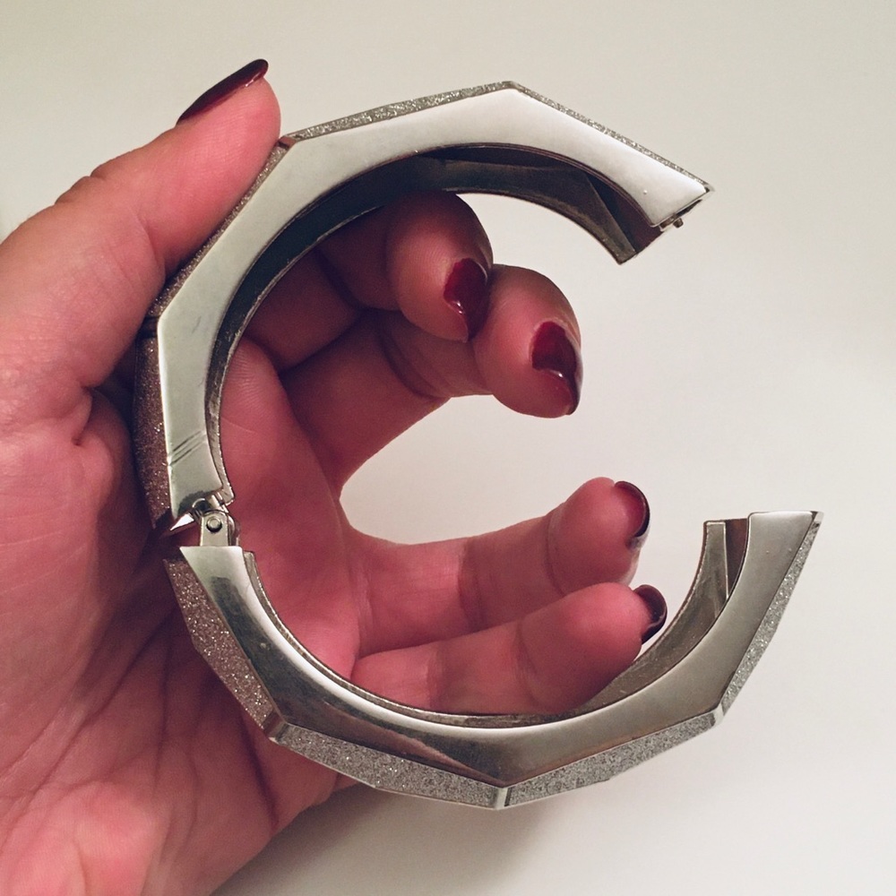 Chunky Druzy Silver Costume Bangle Bracelet - Picture 6 of 8